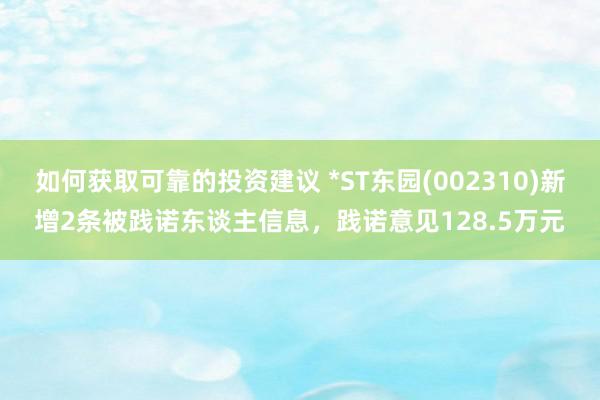 如何获取可靠的投资建议 *ST东园(002310)新增2条被践诺东谈主信息，践诺意见128.5万元