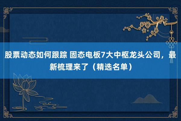 股票动态如何跟踪 固态电板7大中枢龙头公司，最新梳理来了（精选名单）