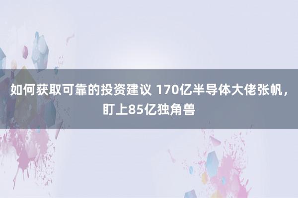 如何获取可靠的投资建议 170亿半导体大佬张帆，盯上85亿独角兽