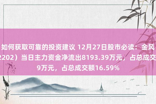 如何获取可靠的投资建议 12月27日股市必读：金风科技（002202）当日主力资金净流出8193.39万元，占总成交额16.59%