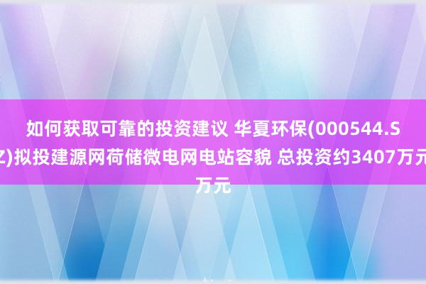 如何获取可靠的投资建议 华夏环保(000544.SZ)拟投建源网荷储微电网电站容貌 总投资约3407万元