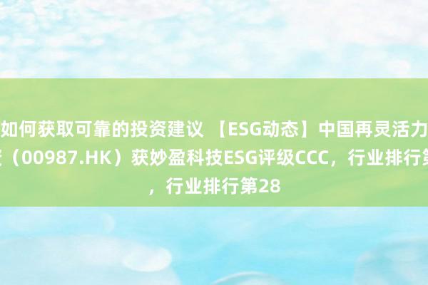 如何获取可靠的投资建议 【ESG动态】中国再灵活力投资（00987.HK）获妙盈科技ESG评级CCC，行业排行第28